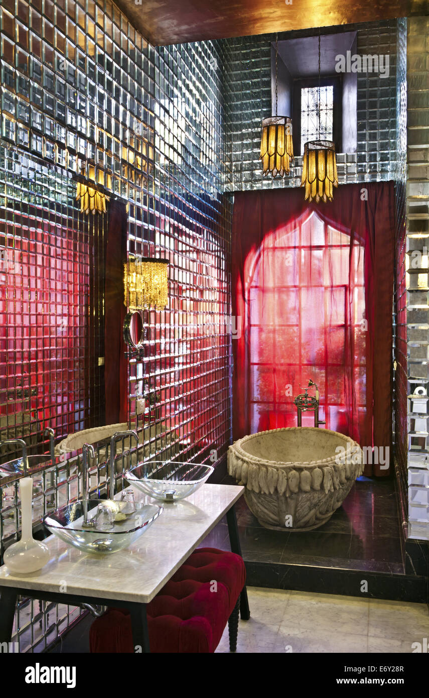 Suite Marron's glassed-in bathroom, Riad Lotus Privilege, Marrakech, Morocco Stock Photo