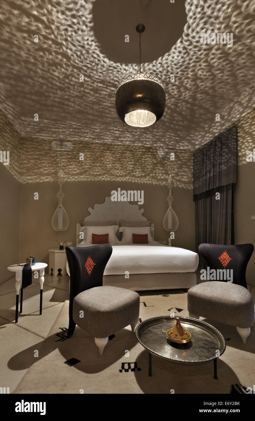 Guest room Sabir, Riad Nashira, Marrakech, Morocco Stock Photo