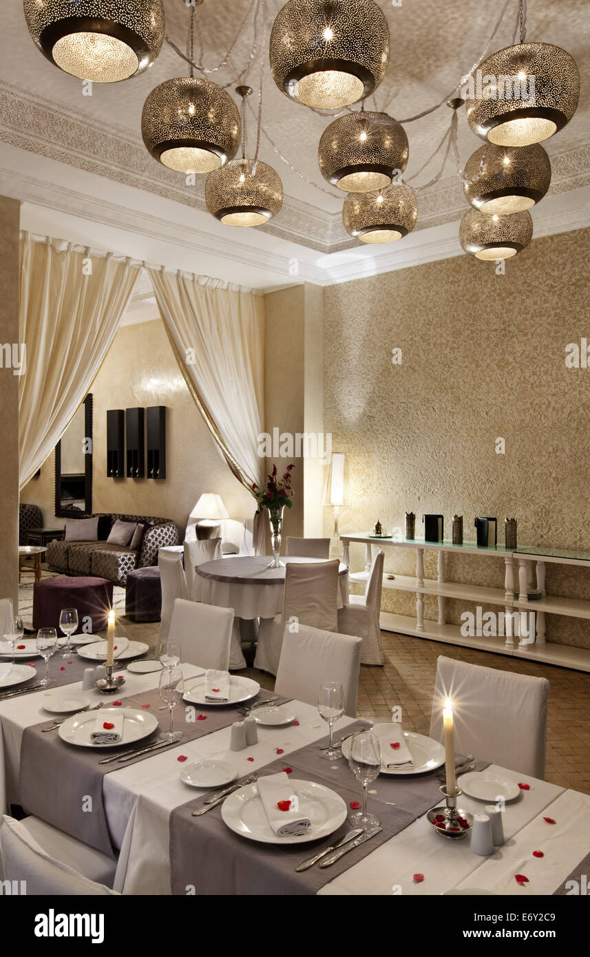 Dining room, Riad Nashira, Marrakech, Morocco Stock Photo