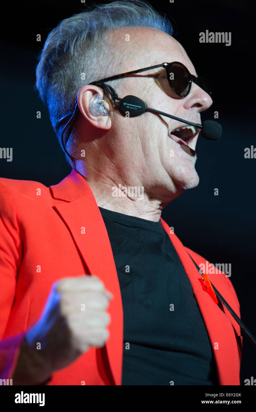 LINCOLN, CA - August 31: Howard Jones performs in support of the Rewind Music Fest with Tom Bailey and Katrina Leskanich Stock Photo