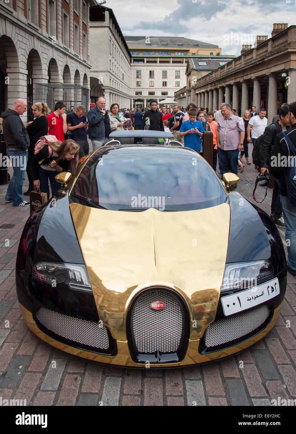 bugatti veyron with middle eastern number boards parked beside the north hall covent garden Stock Photo