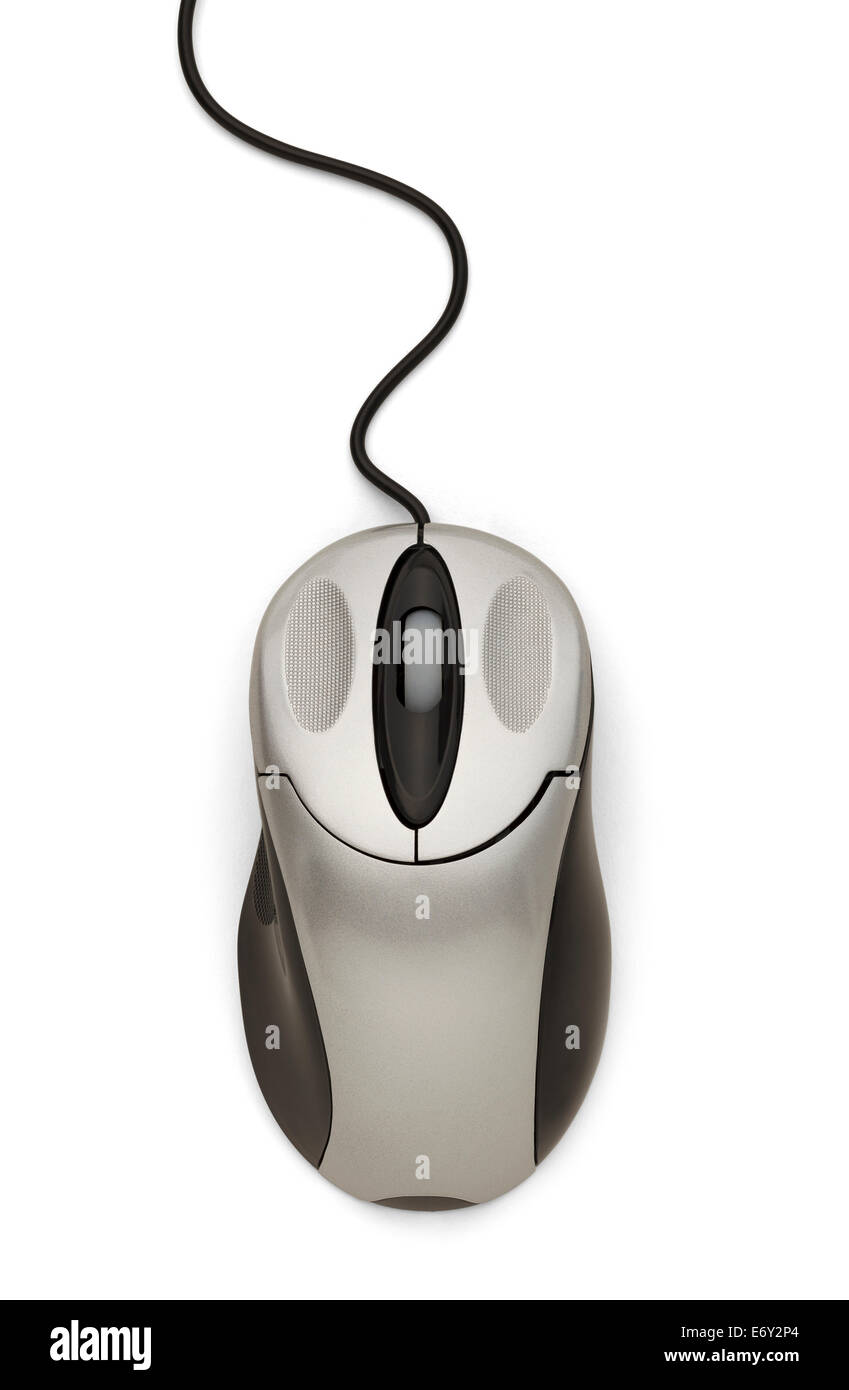 Computer Mouse With Cord Isolated on White Background. Stock Photo