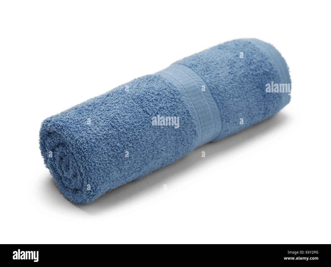 One Blue Rolled Towel Isolated on White Background. Stock Photo
