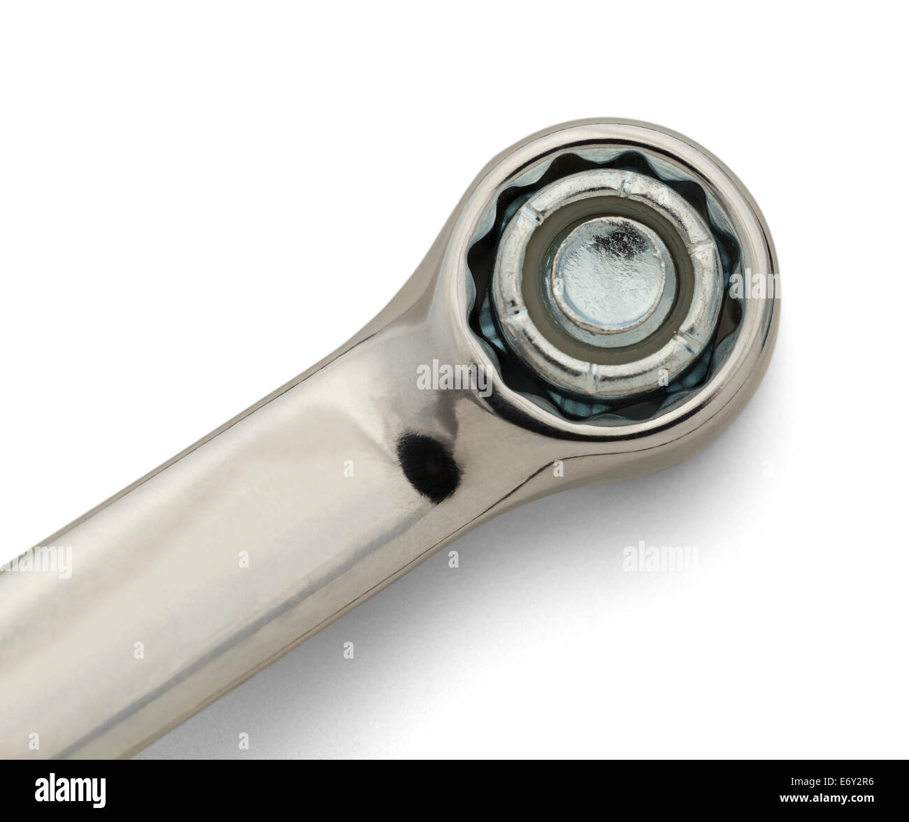 Chrome Socket Wrench and Bolt Isolated on White Background. Stock Photo