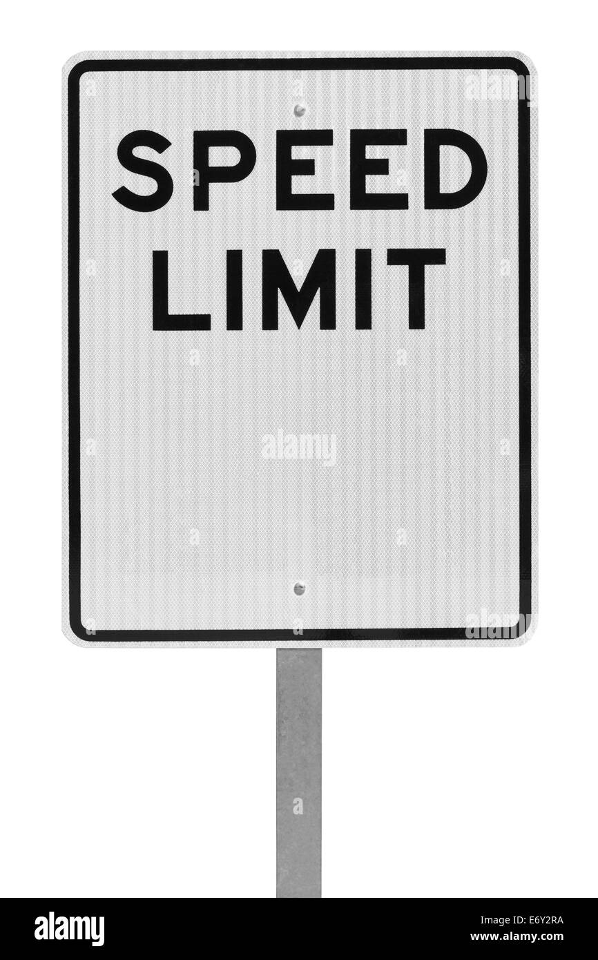 Blank Speed Limit Sign on Metal Pole Isolated on White Background. Stock Photo