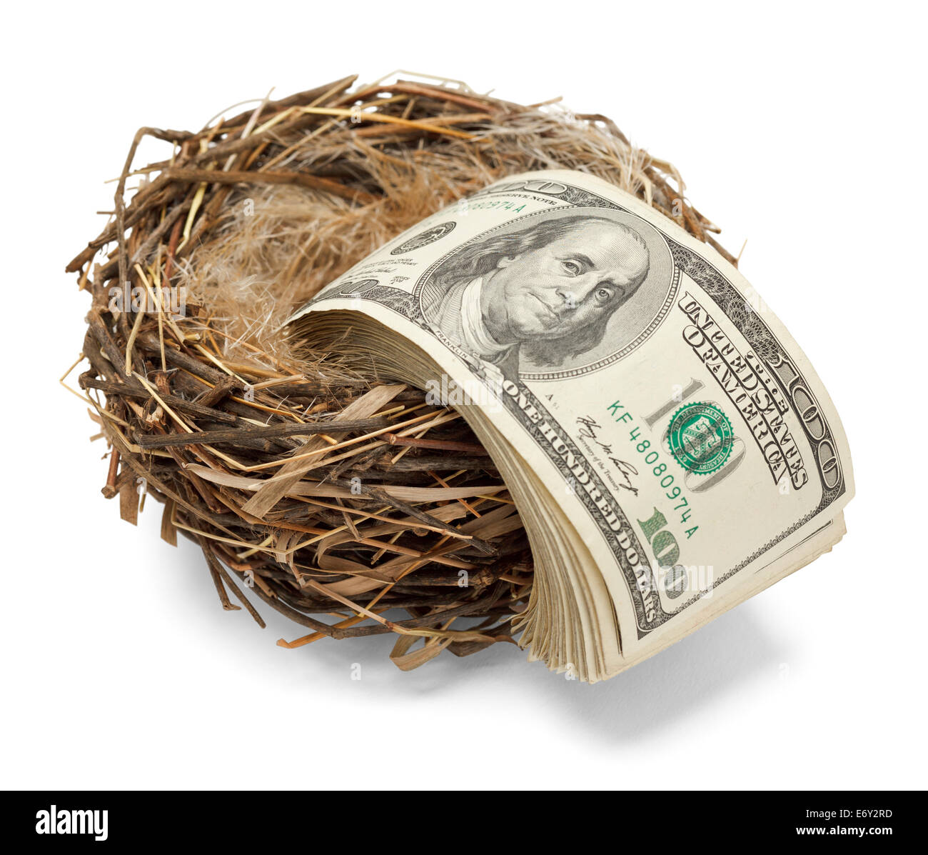 Money leaving the nest as if losing ones retirement. Stock Photo