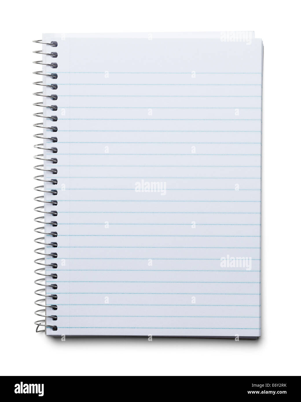 Blank Spiral Notebook with Line Paper Isolated on a White Background. Stock Photo