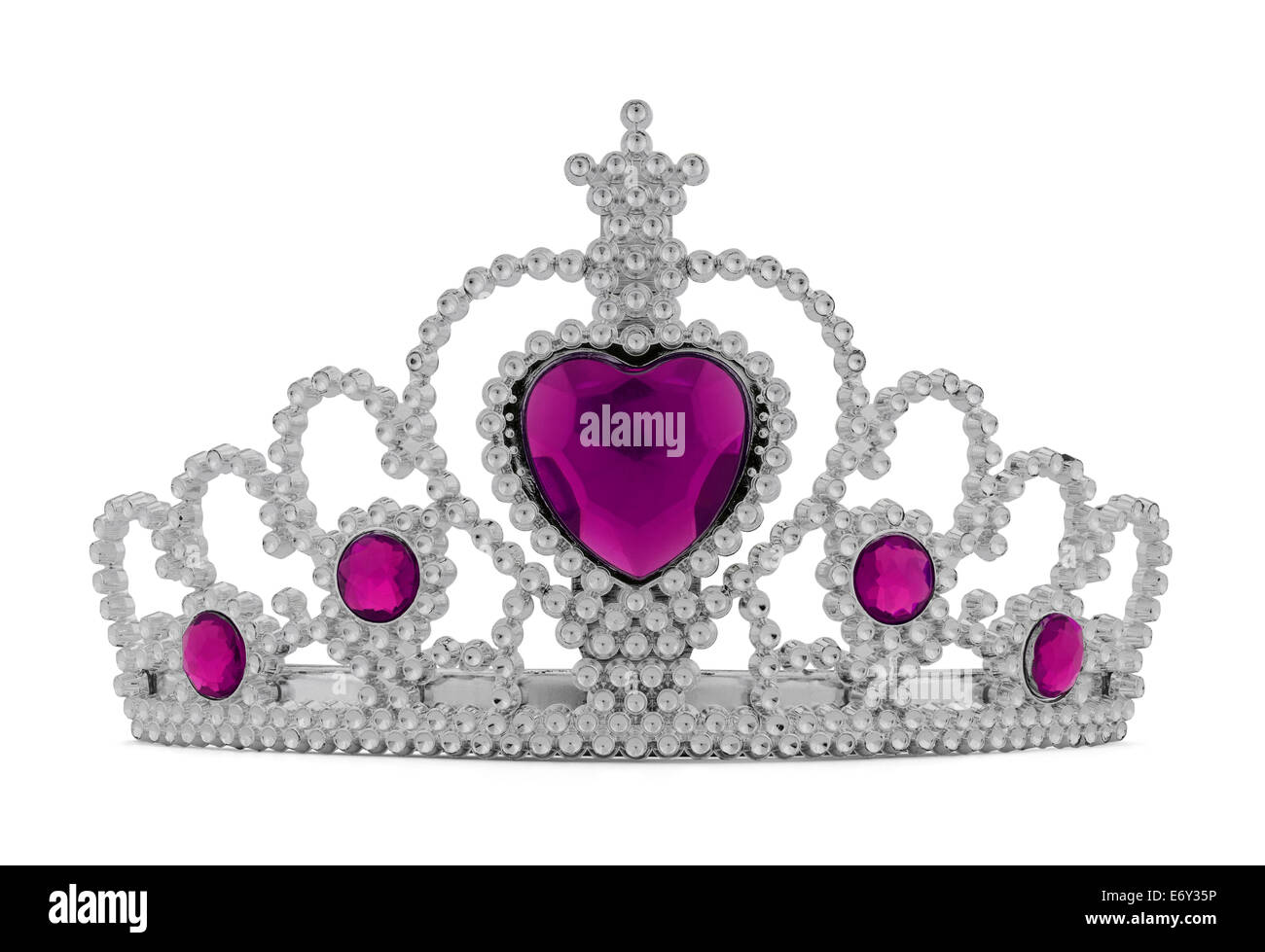 Girls Silver Tiara Crown with Pink Heart Isolated on White Background. Stock Photo
