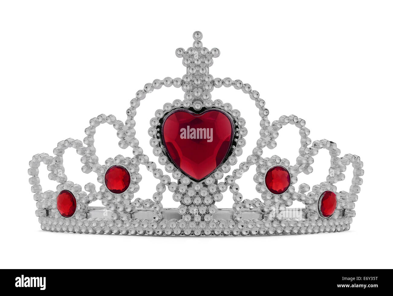 Girls Silver Tiara Crown with Red Heart Isolated on White Background. Stock Photo