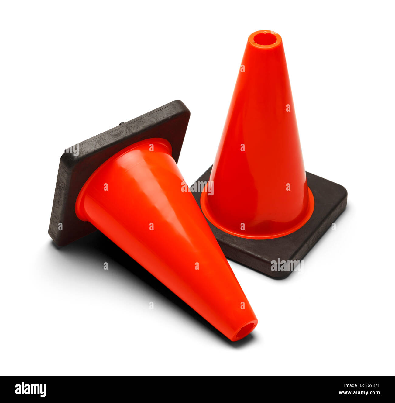 Orange Road Caution Cones Isolated on White Background. Stock Photo