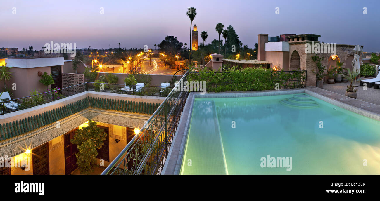 Rooftop swimming pool, Villa des Orangers, Marrakech, Morocco Stock Photo