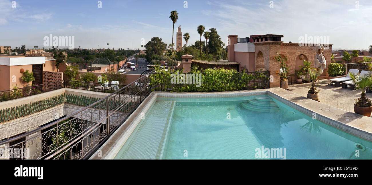 Rooftop swimming pool, Villa des Orangers, Marrakech, Morocco Stock Photo
