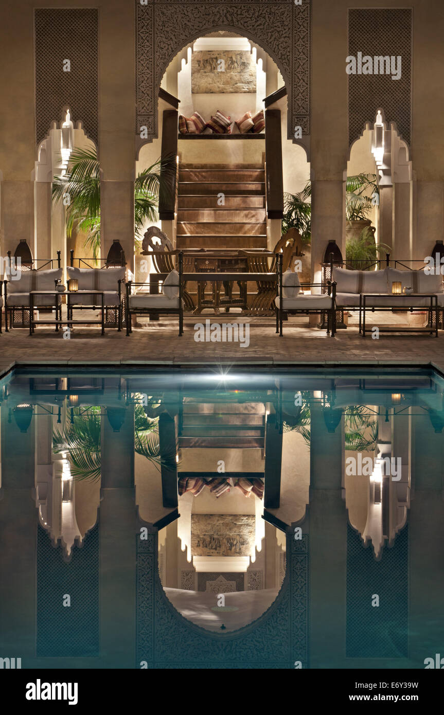 Pool with reflection, Villa des Orangers, Marrakech, Morocco Stock Photo