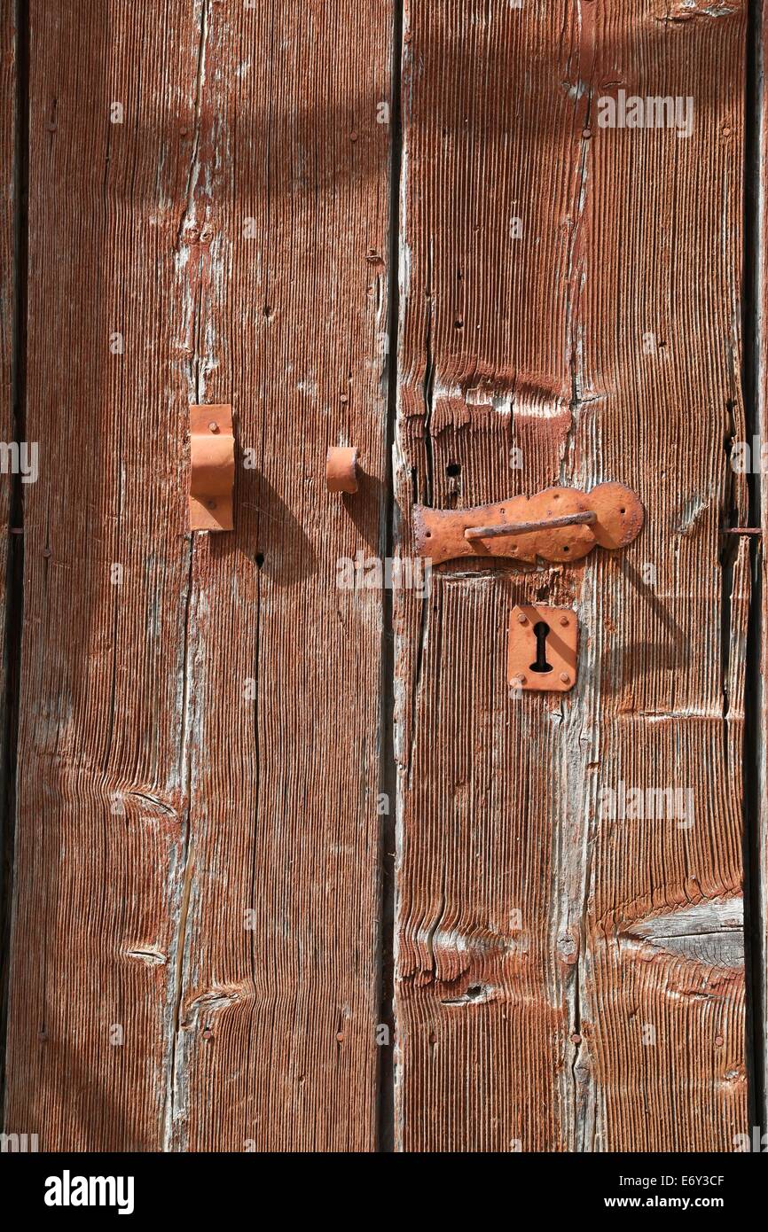 Weathered door and handle Stock Photo