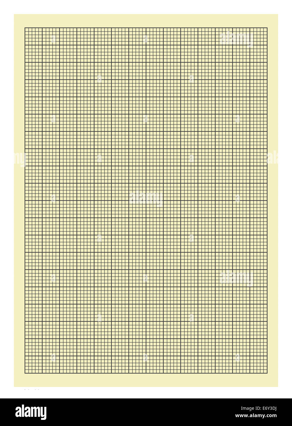 Yellow and Black Lined Graph Paper Isolated on White Background. Stock Photo