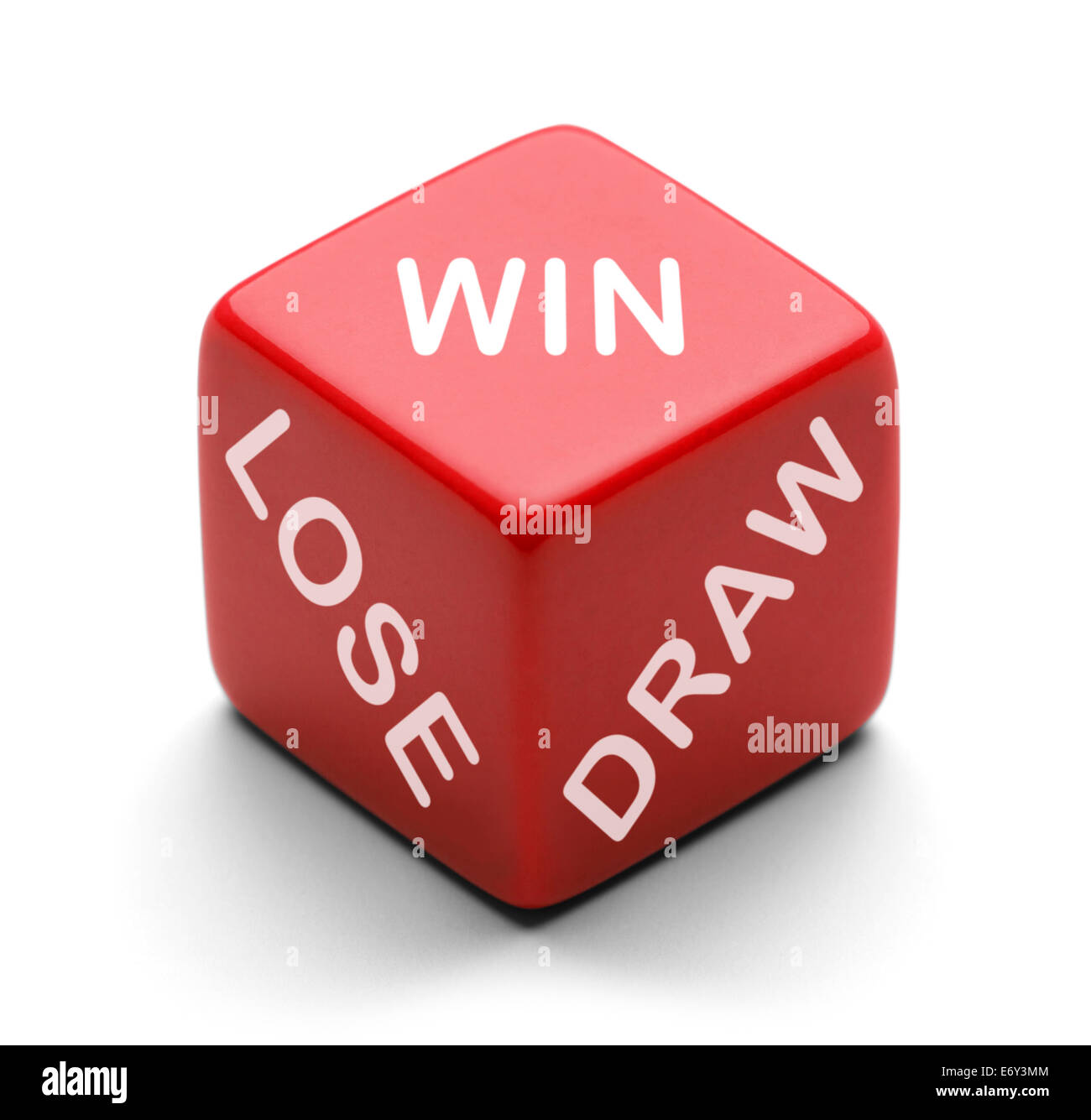 Red Dice with the words Win, Lose and Draw on it  Isolated on a White Background. Stock Photo