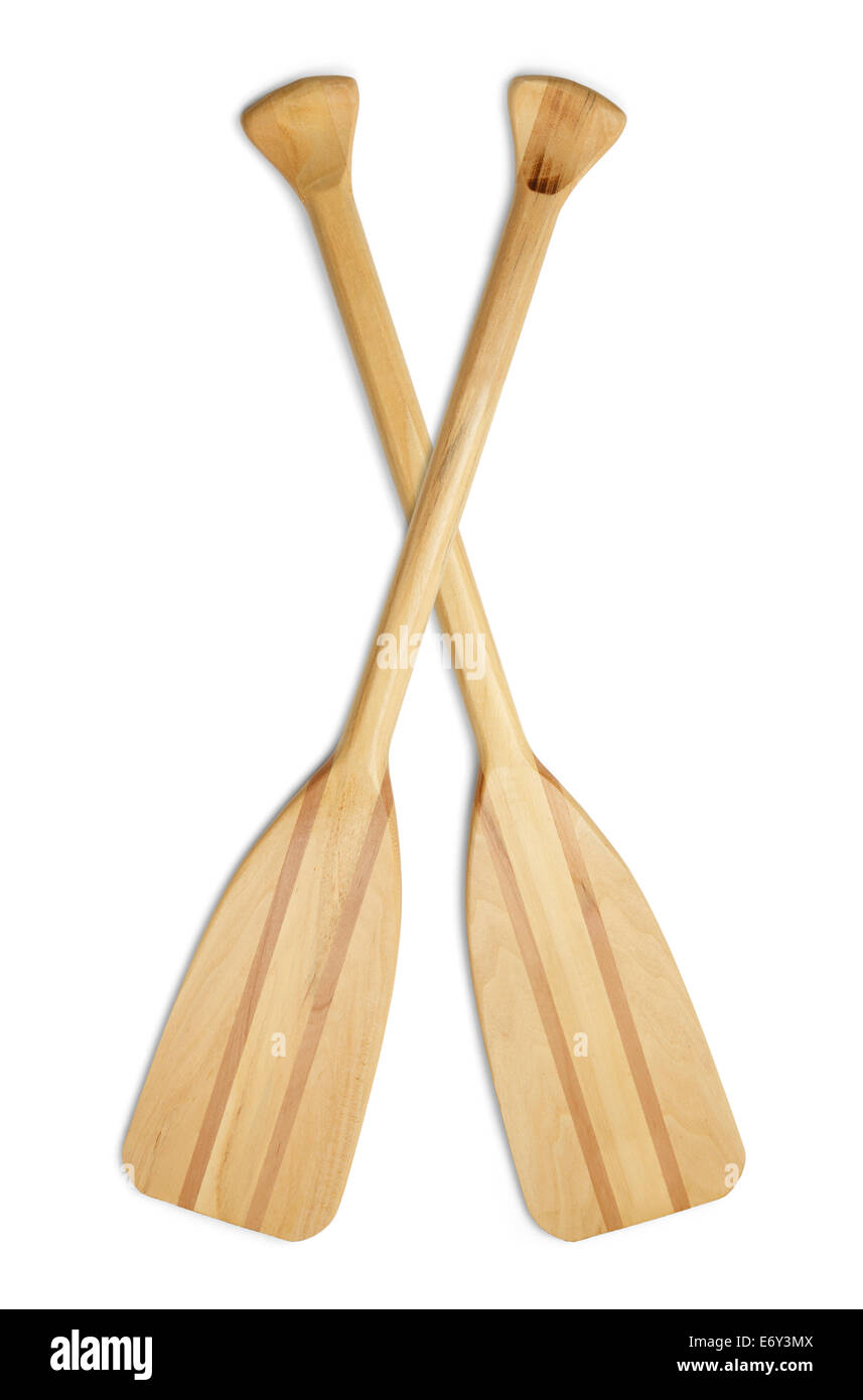 Two Wooden Boat Oars Isolated on White Background. Stock Photo