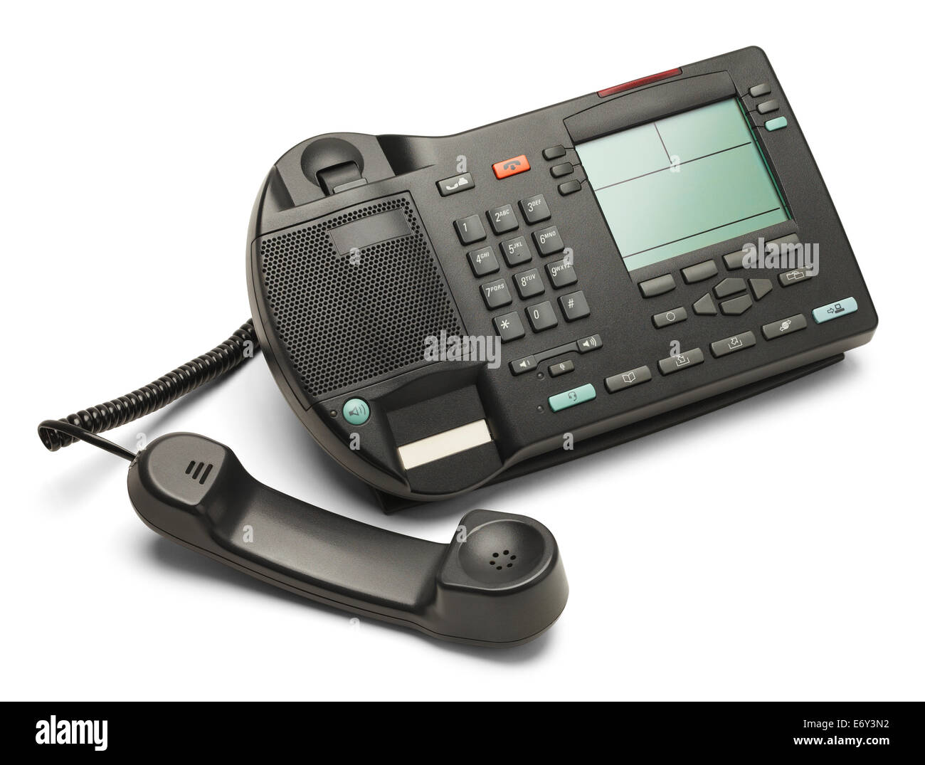 Black Office Business Phone Off The Hook Isolated on White Background. Stock Photo