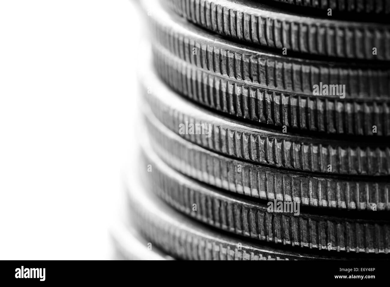 Closeup of stack of silver coins representing wealth and prosperity Stock Photo