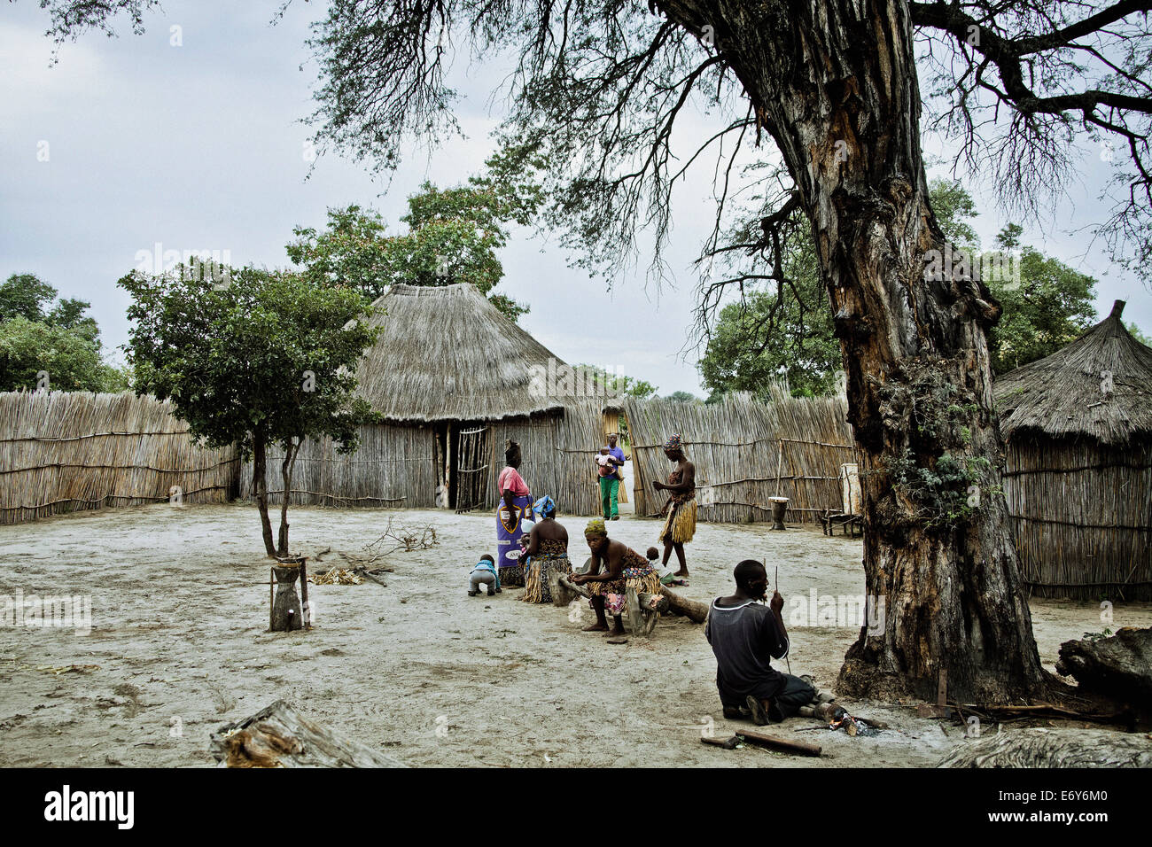 People in a traditional village of the Lozi tribe, Caprivi region, Namibia, Africa Stock Photo