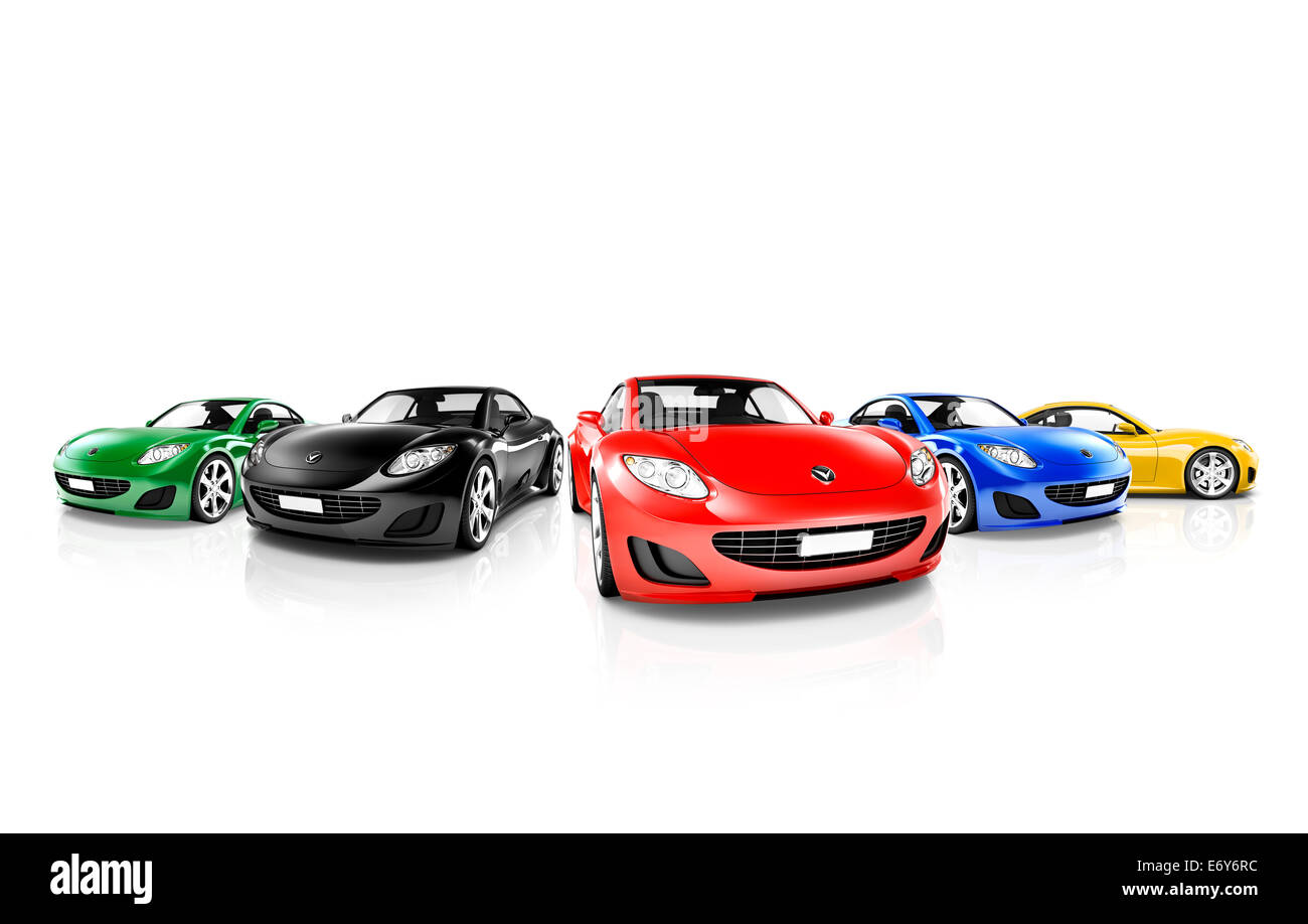 Group of Multi Colored Modern Cars Stock Photo