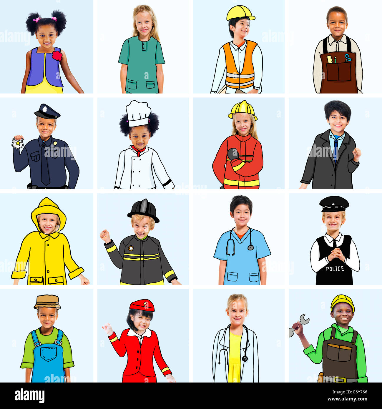Multiethnic group of Children with Various Jobs Concepts Stock Photo