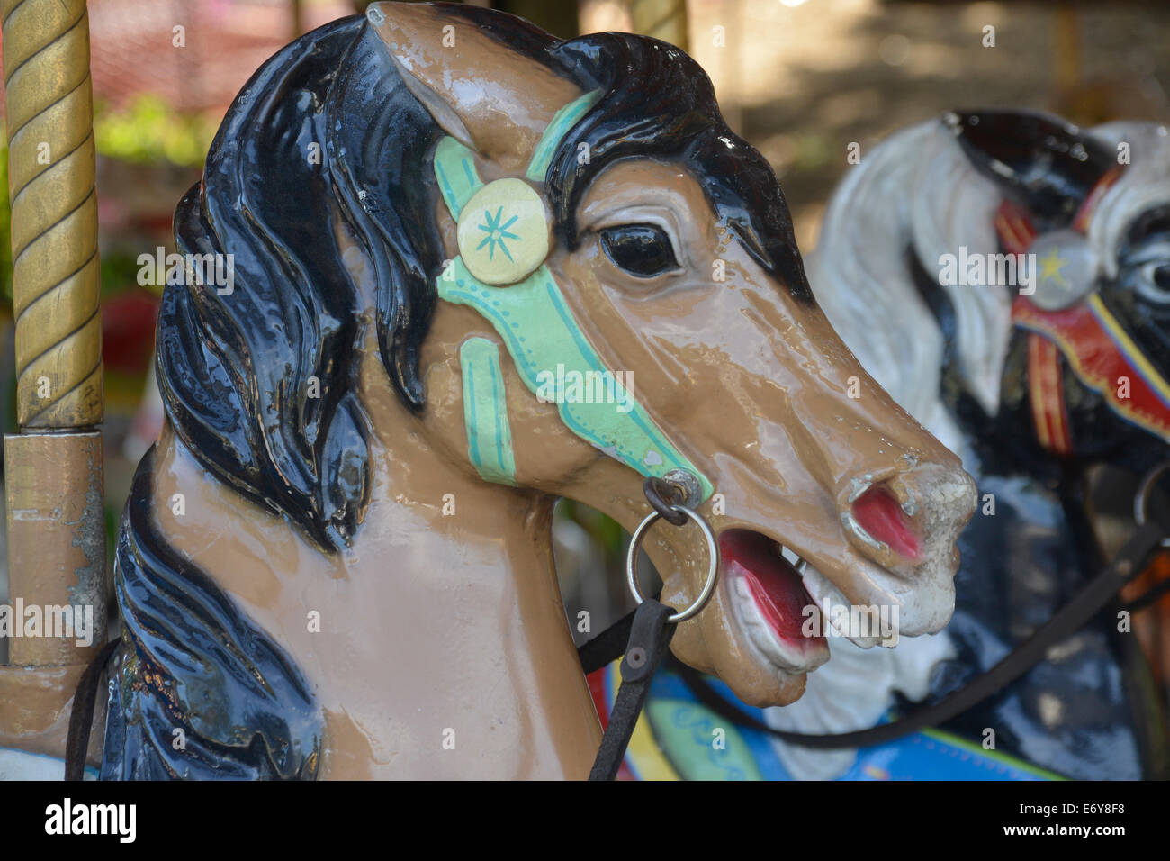 close up of a horse on a merry go round Stock Photo
