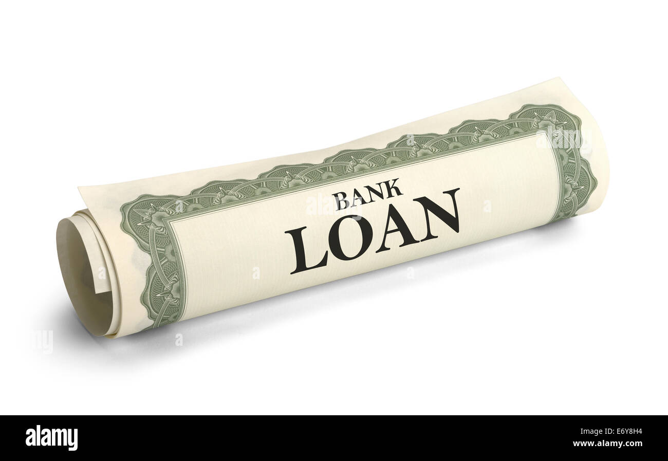 Rolled Bank Loan Document Isolated on White Background. Stock Photo