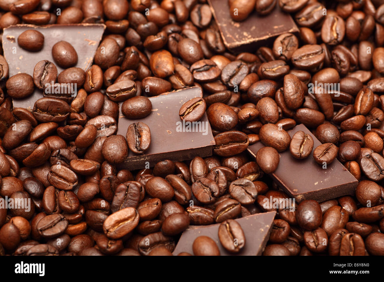 Coffee beans and chocolate closeup. Stock Photo