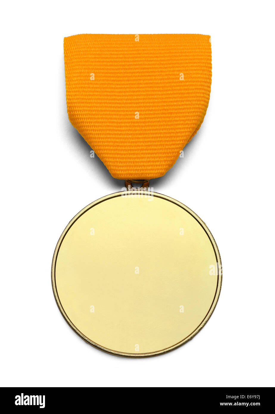 Gold Medal WIth Copy Space and Ribbon Isolated on White Background. Stock Photo