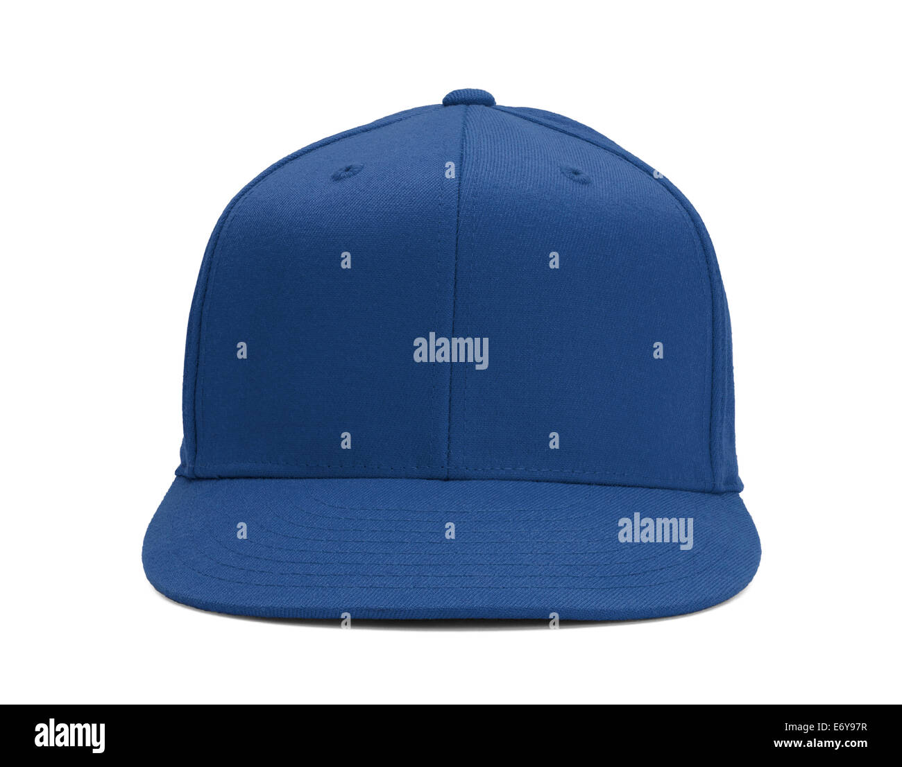 Blue Baseball Hat Front View With Copy Space Isolated on White Background. Stock Photo
