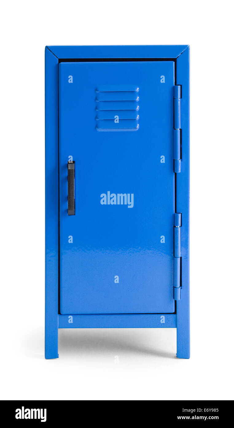 Blue Metal School Locker Front View Isolated on White Background. Stock Photo