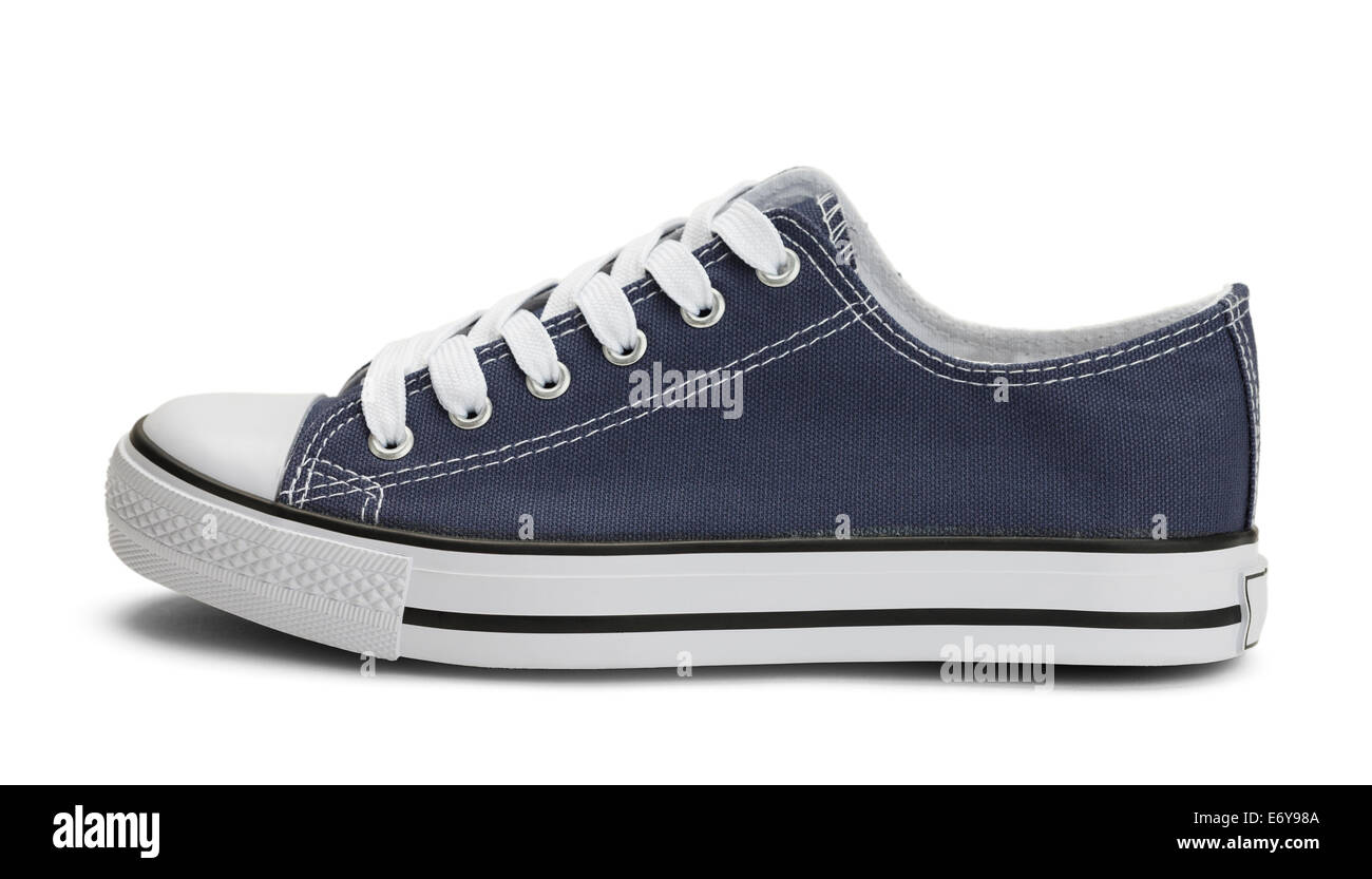 Side View of Blue Canvas Sneaker Isolated on White Background. Stock Photo