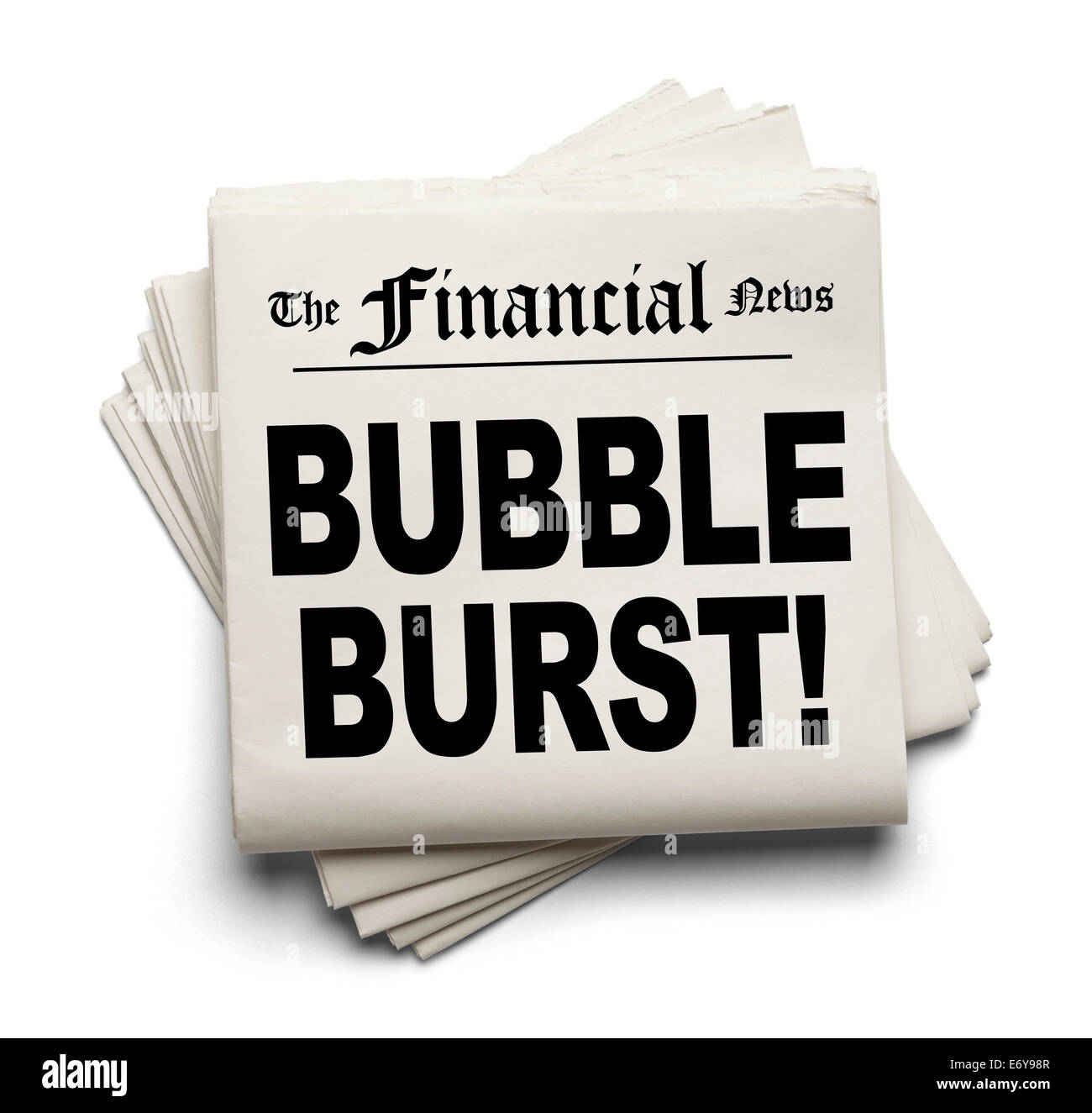 Financial New Paper with Bubble Burst Headline Isolated on White Background. Stock Photo