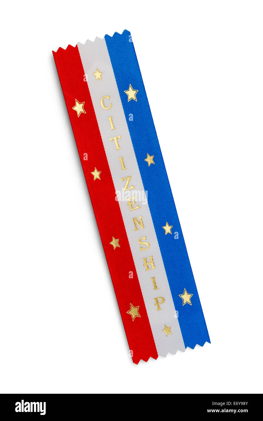 Red White and Blue Citizenship Ribbon With Stars Isolated on White Background. Stock Photo