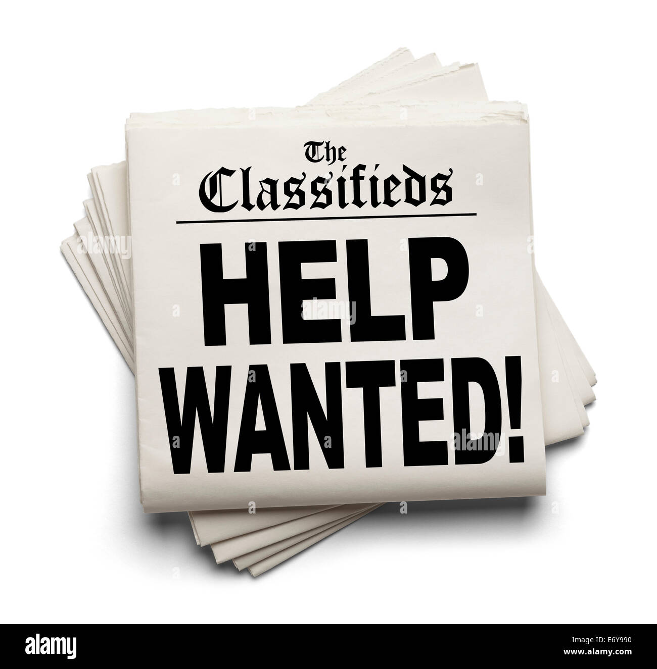 News Paper Classifieds Section Help Wanted Headline Isolated on White Background. Stock Photo