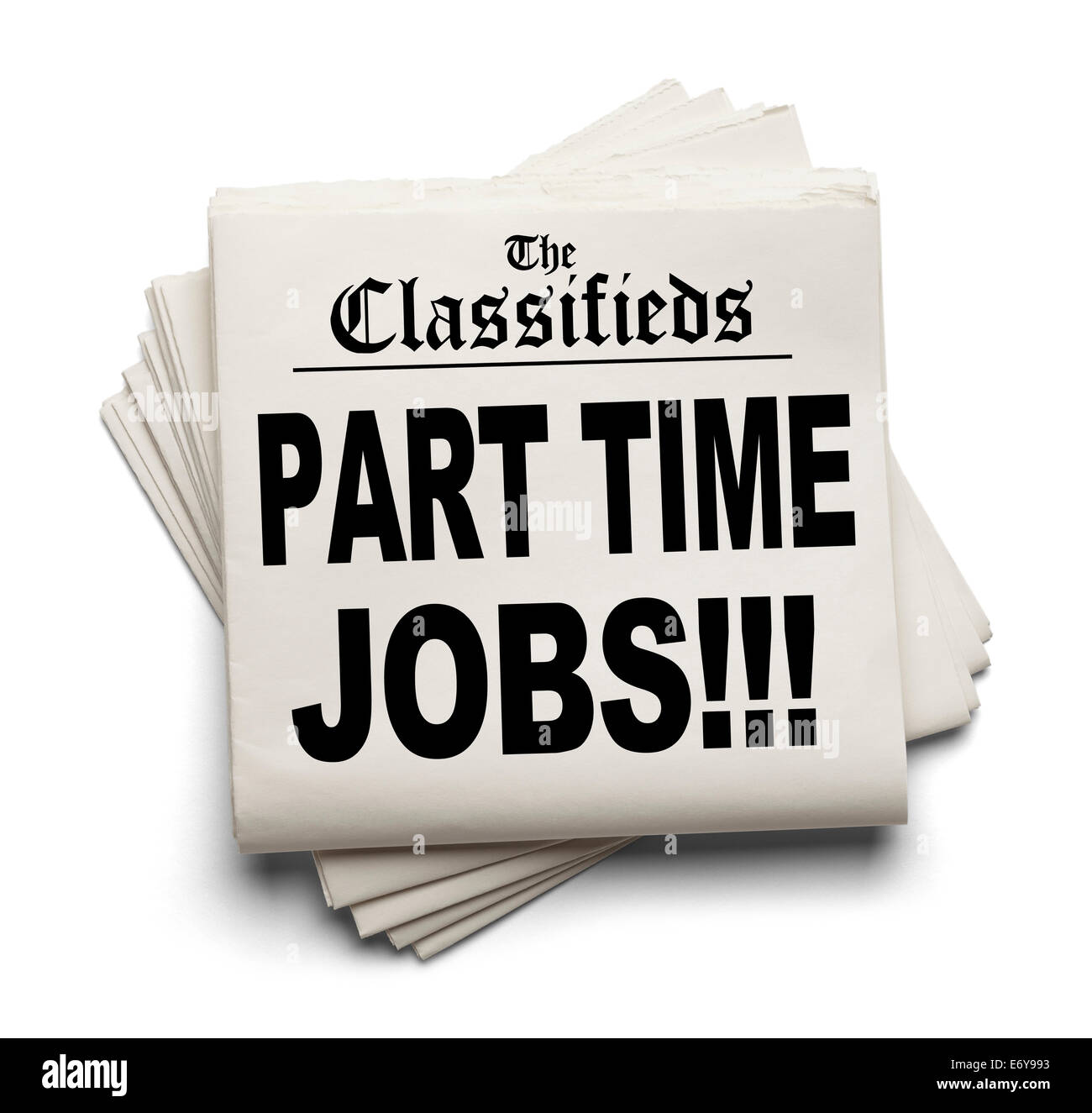 Newspaper Classifieds Part Time Jobs Headline Isolated on White Background. Stock Photo