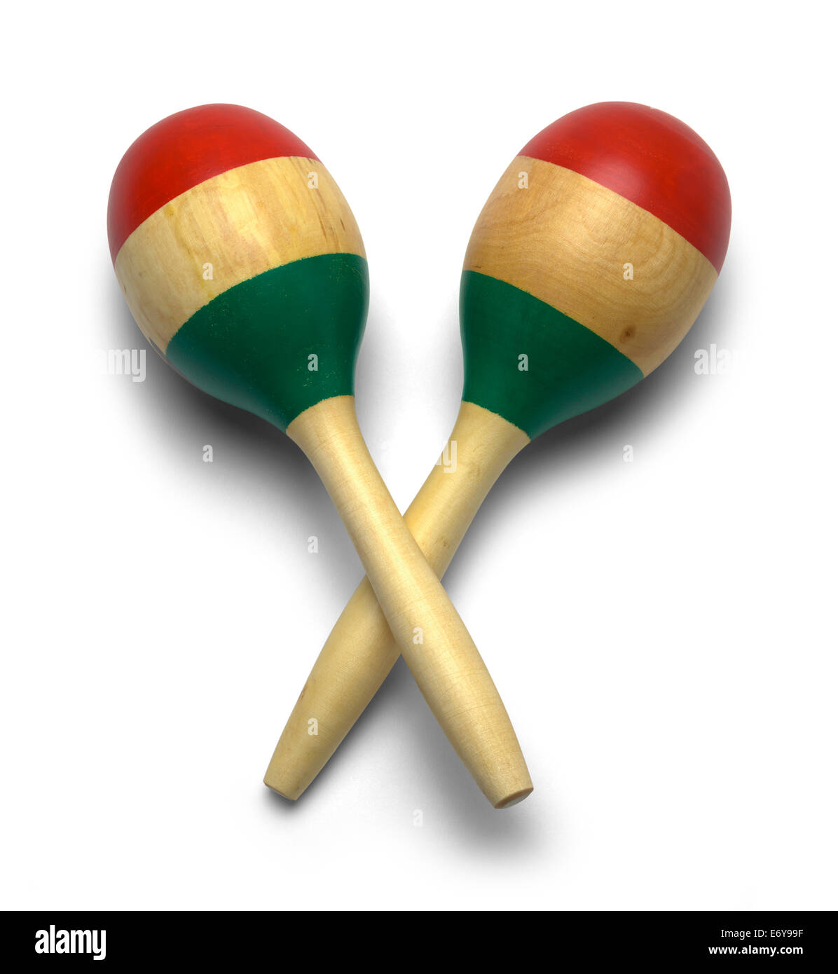 Cross Wooden Mexican Maracas Isolated on White Background. Stock Photo