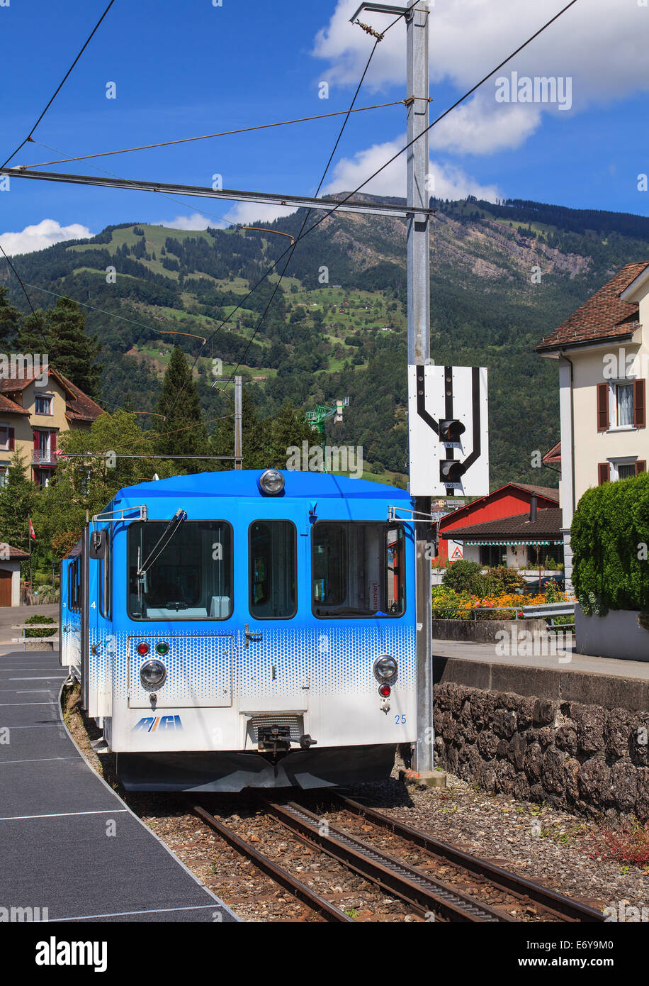 Arth-Goldau, Switzerland - 28 August, 2014:  a Rigi Railways locomotive. Rigi Railways (German: Rigi-Bahnen) is a group of railw Stock Photo
