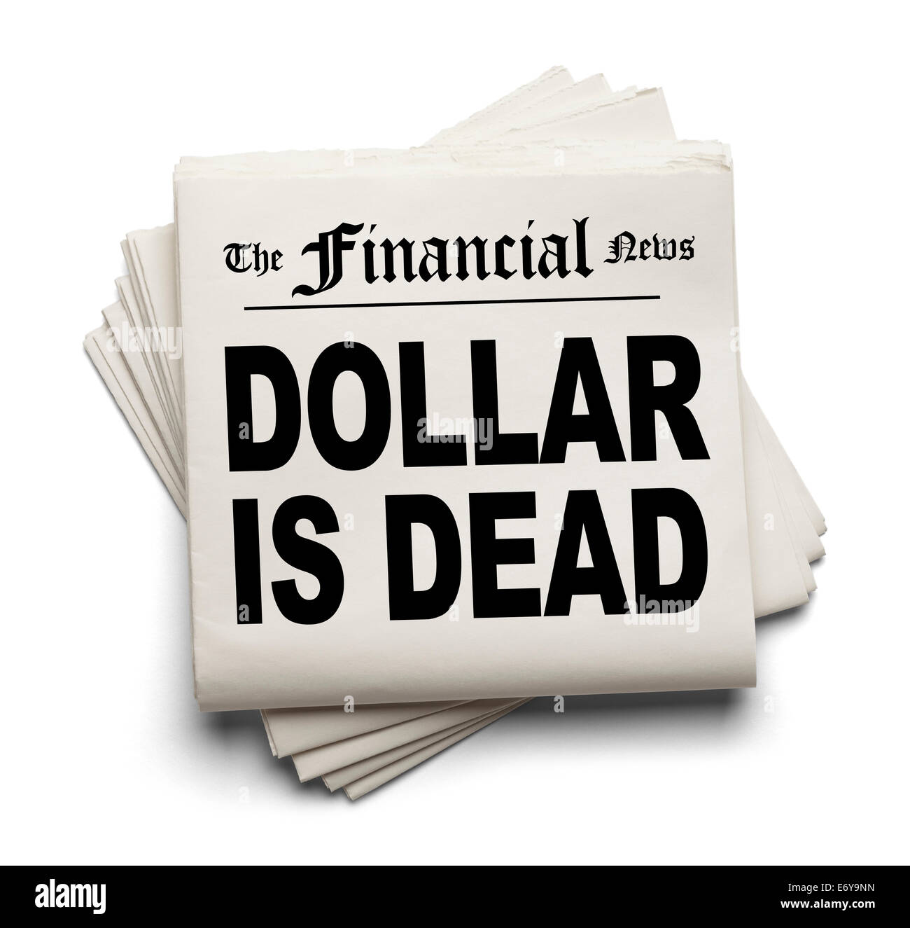 Financial New Paper with Dollar Dead Headline Isolated on White Background. Stock Photo