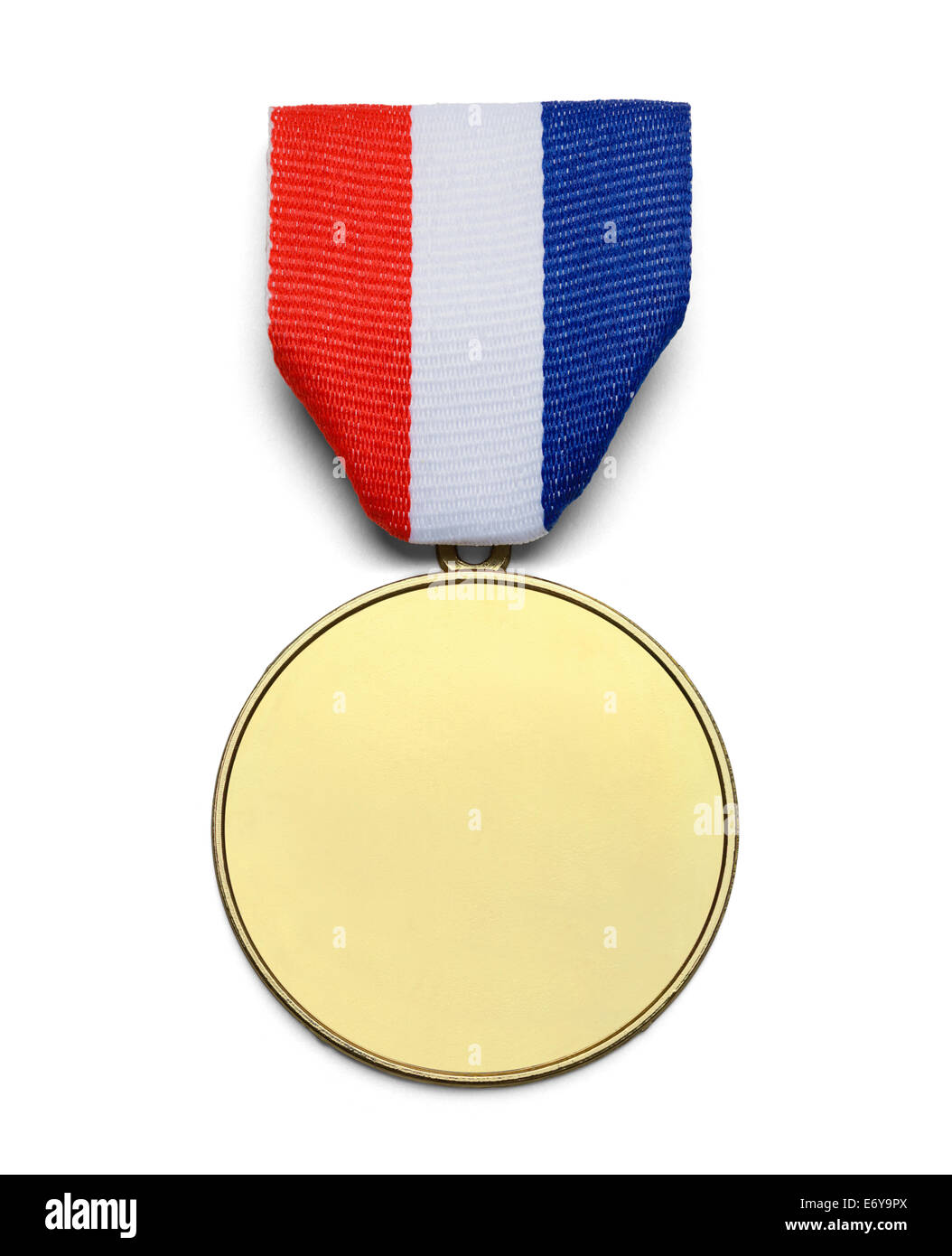 Gold Medal with Copy Space and Ribbon Isolated on White Background. Stock Photo