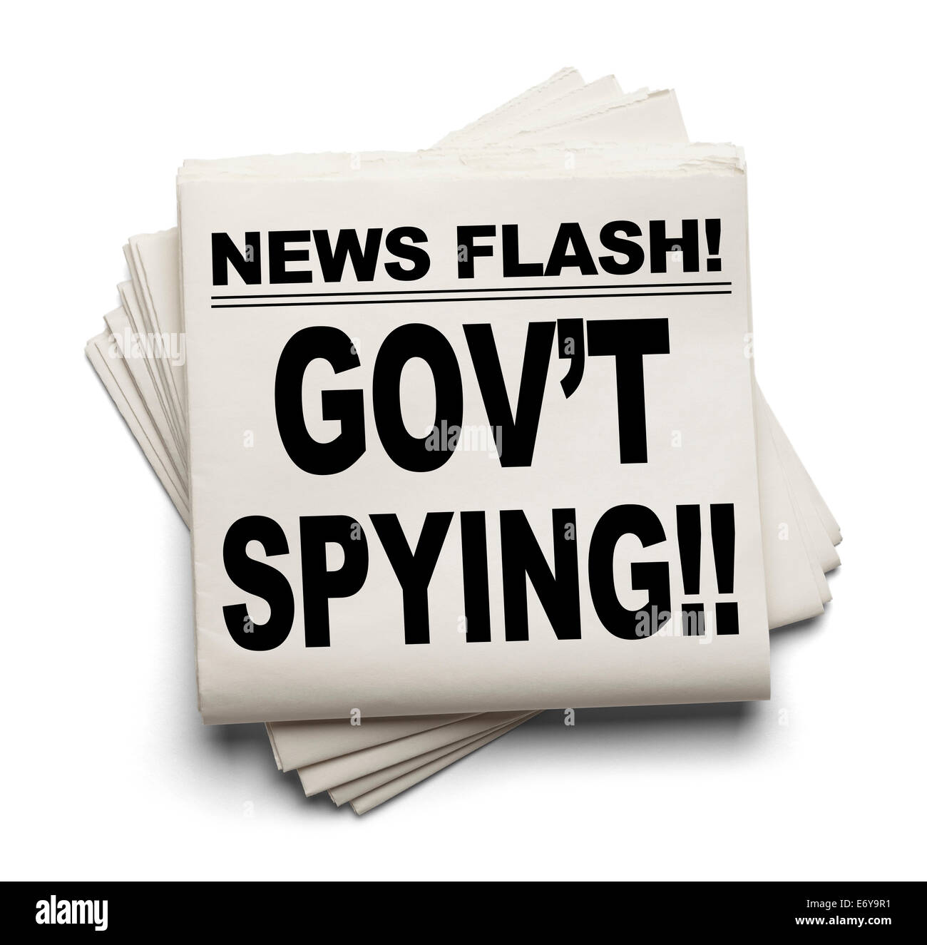 News Flash Gov't Spying News Paper Isolated on White Background. Stock Photo
