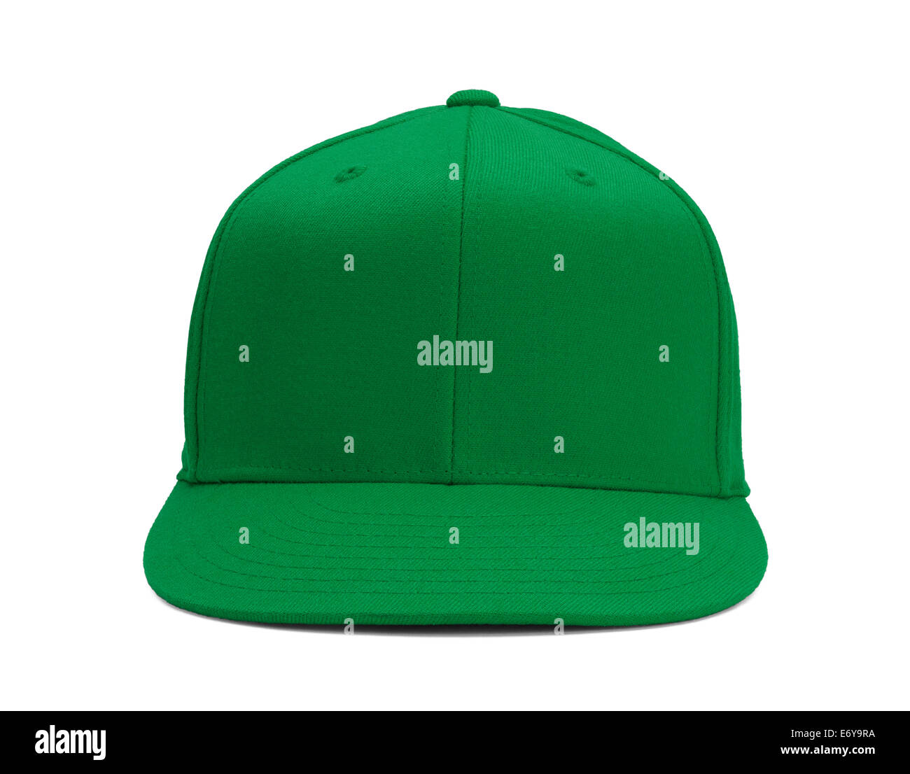 Green Baseball Hat Front View With Copy Space Isolated on White Background. Stock Photo