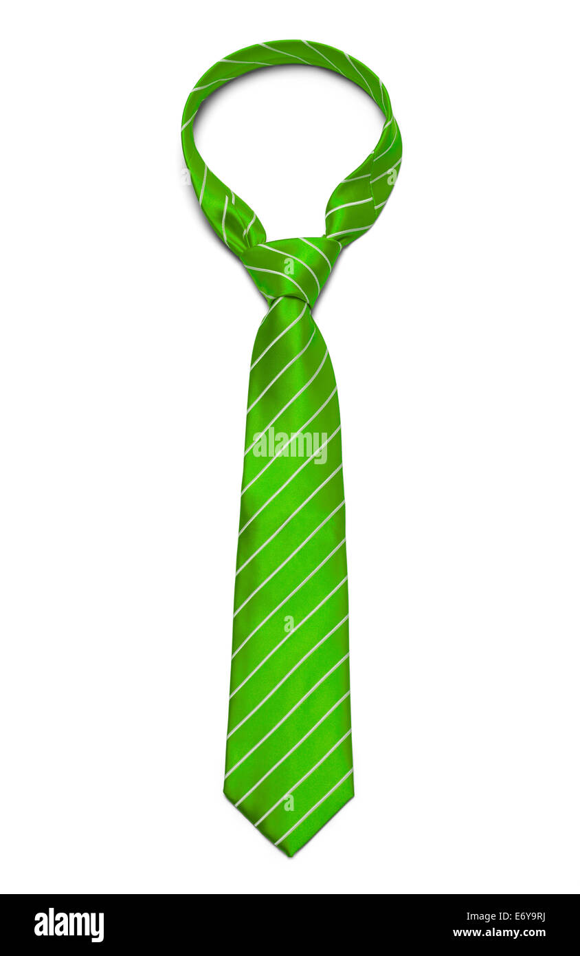 Green and White Striped Tie Isolated on White Background. Stock Photo