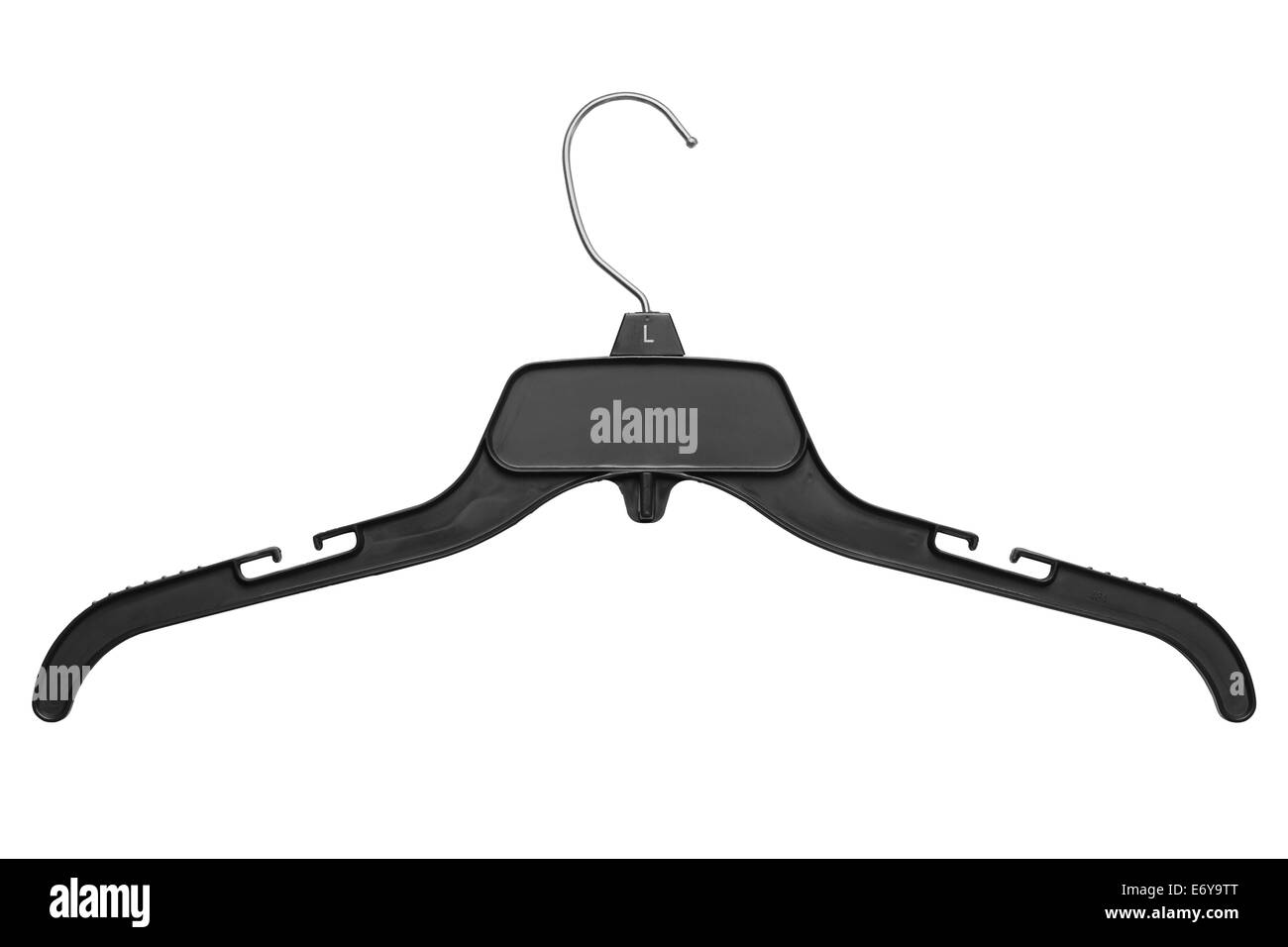 Black Plastic and Metal Clothes Hanger Isolated on White Background. Stock Photo