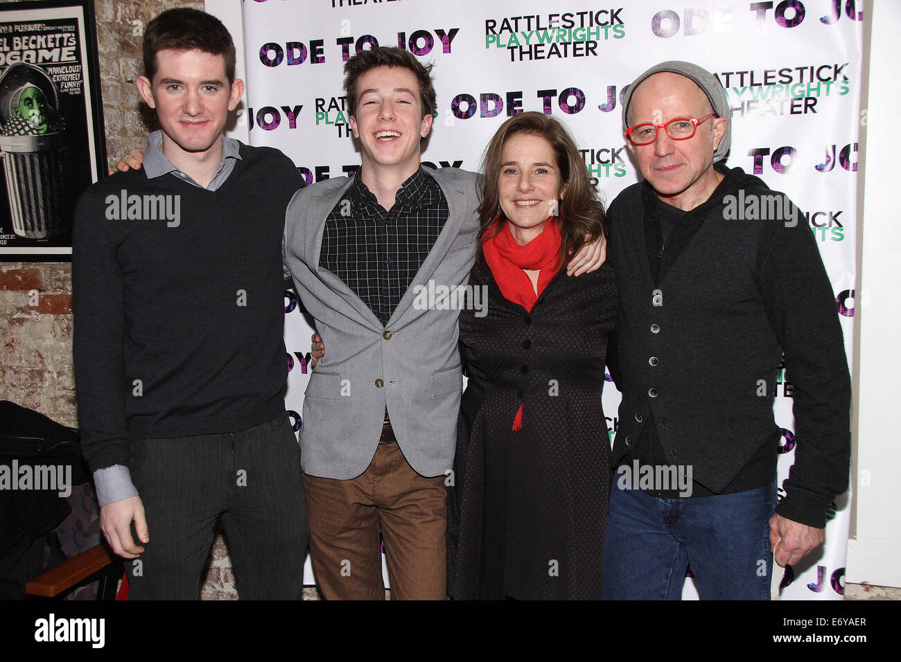 Opening Night after party for the play 'Ode To Joy' at the Cherry Lane Theatre - Arrivals.  Featuring: Noah Hutton,Gideon Babe Ruth Howard,Debra Winger,Arliss Howard Where: New York, New York, United States When: 27 Feb 2014 Stock Photo