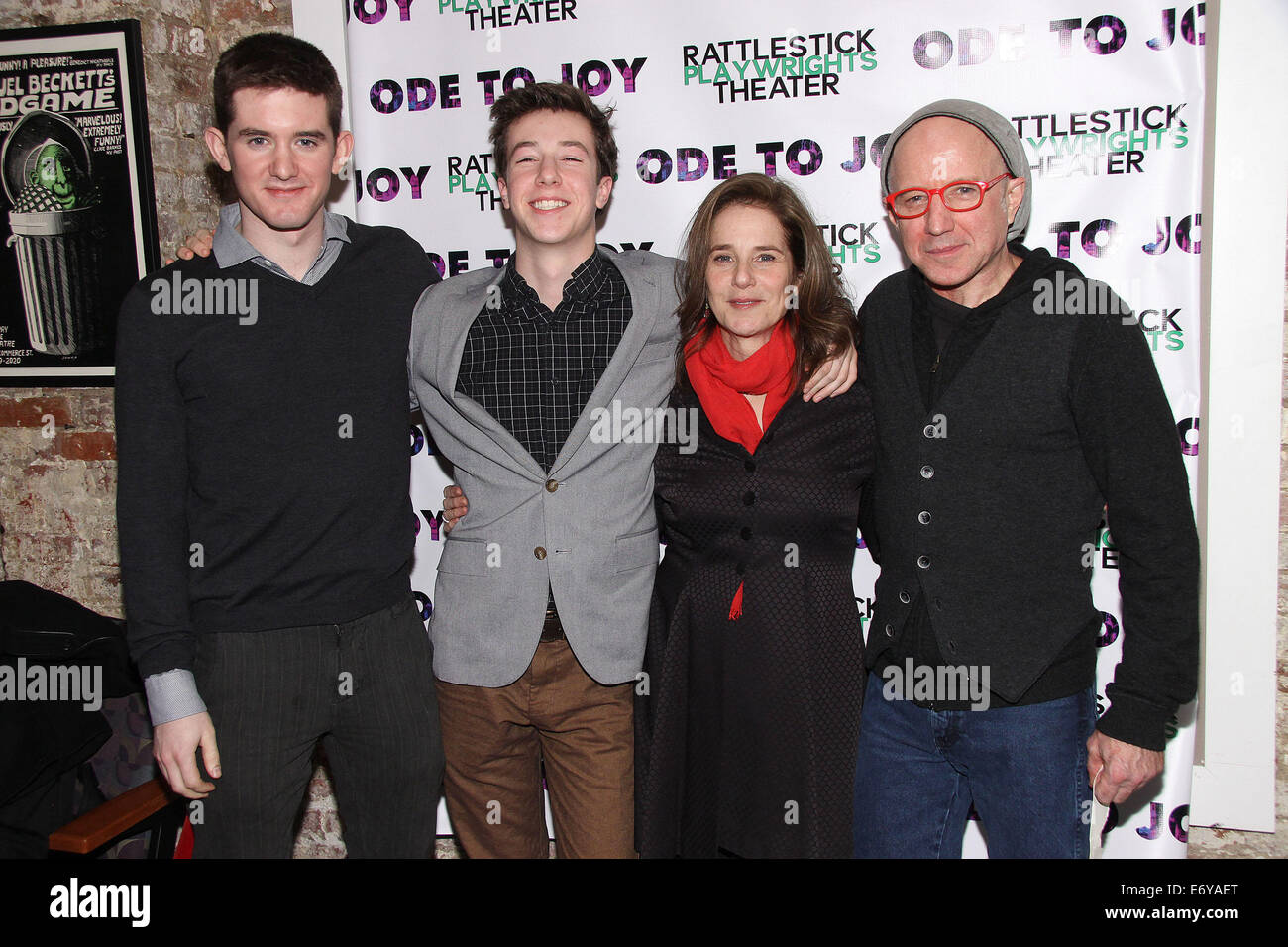 Opening Night after party for the play 'Ode To Joy' at the Cherry Lane Theatre - Arrivals.  Featuring: Noah Hutton,Gideon Babe Ruth Howard,Debra Winger,Arliss Howard Where: New York, New York, United States When: 27 Feb 2014 Stock Photo