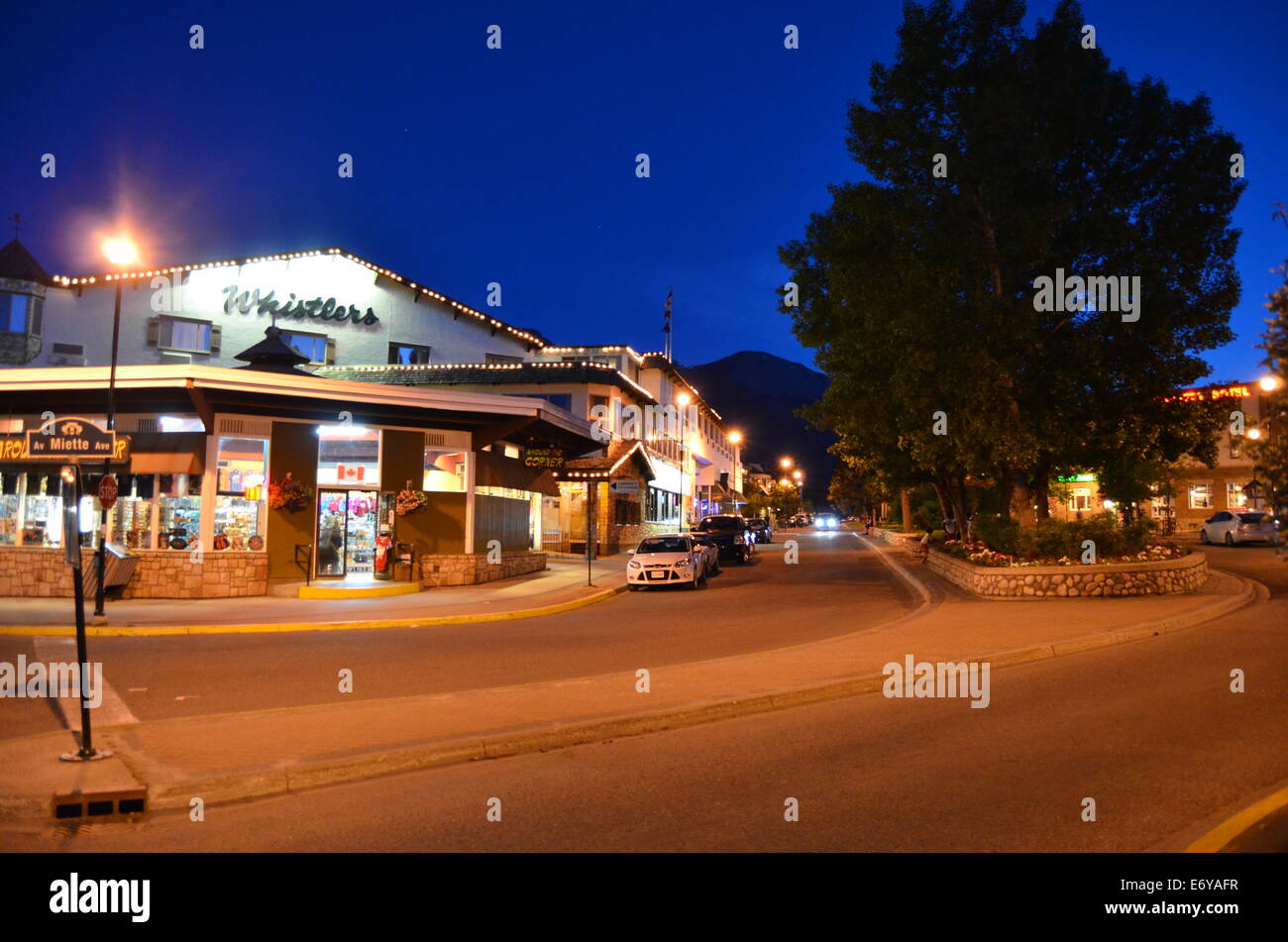 Whistlers inn at Jasper at night evening time Stock Photo