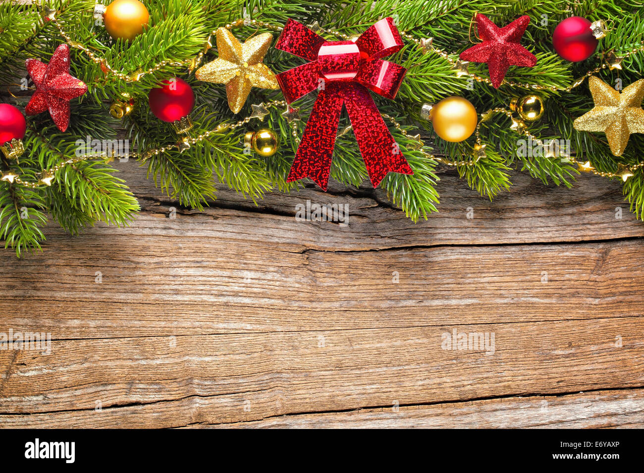 Christmas decoration on wooden plank Stock Photo