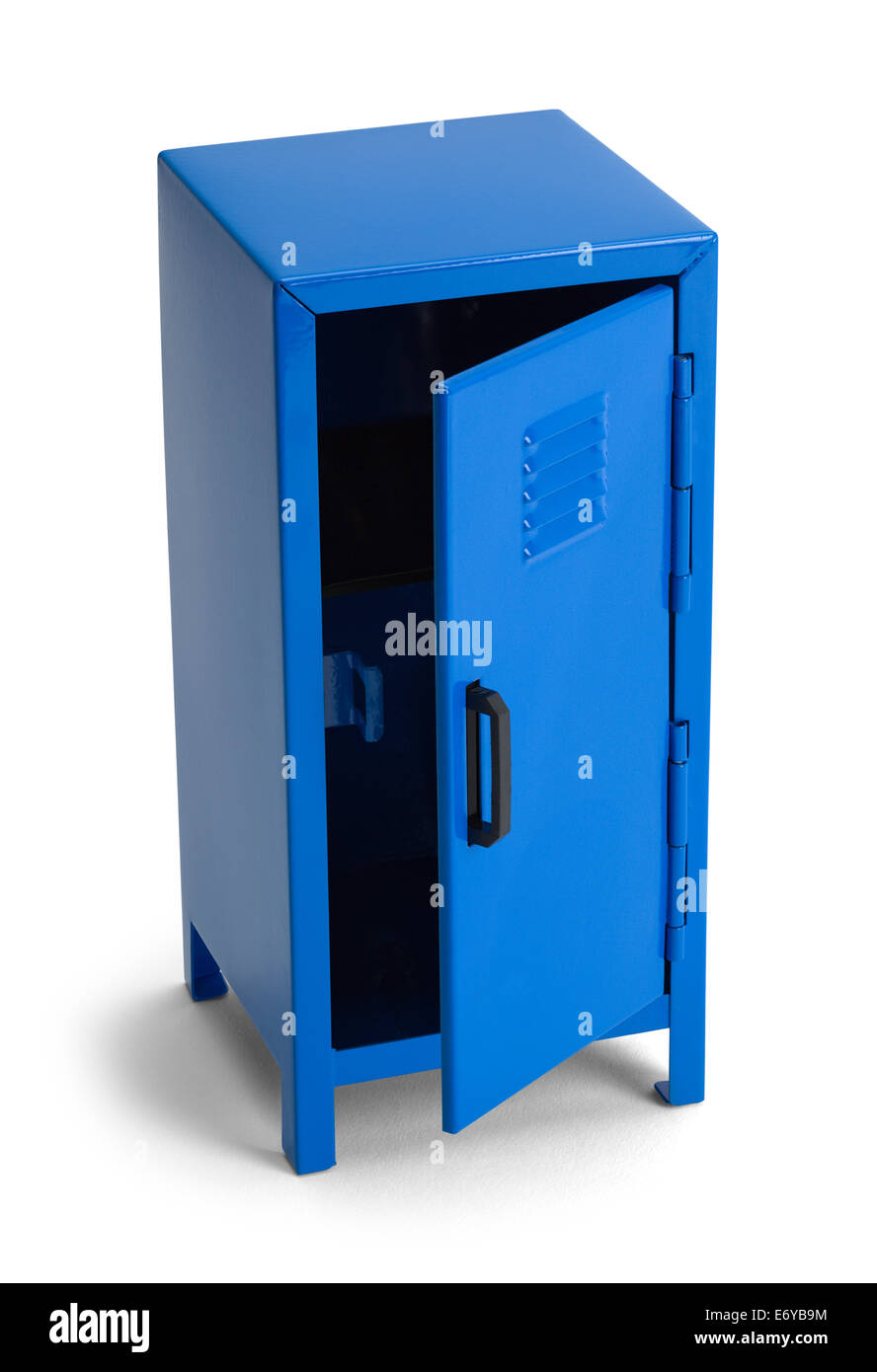 Blue Metal School Locker Open Isolated on White Background. Stock Photo